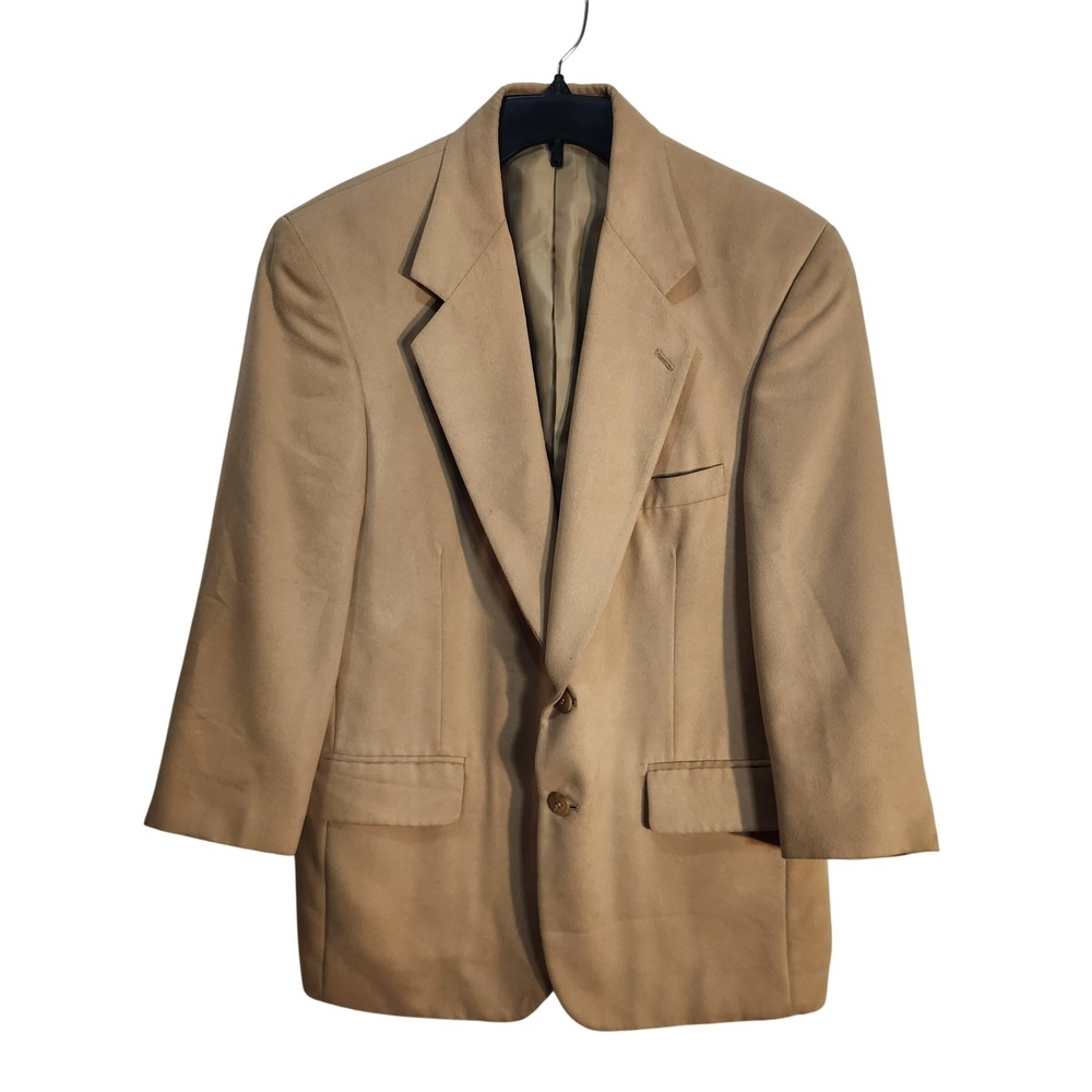 Supra Suede Men Two Button Blazer Jacket Tan Camel Faux Suede Sport Coat 42R VTG